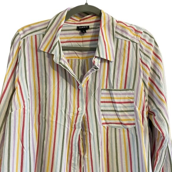 Torrid Women's Lizzie Rayon Crepe Button Down Long Sleeve Striped Shirt - Picture 5 of 7